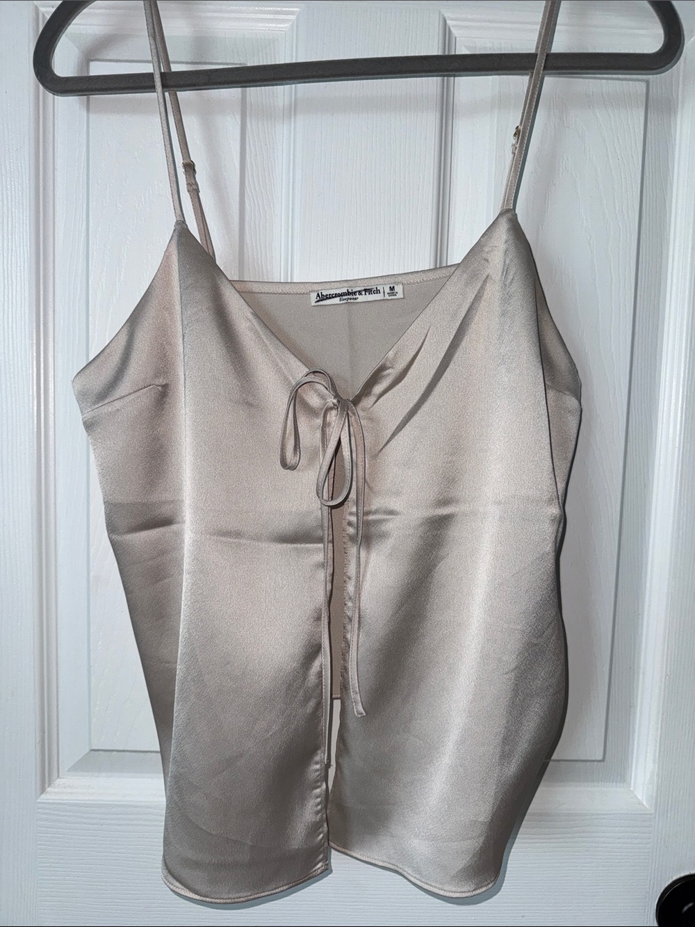 Abercrombie & Fitch Satin Tie-Front Cami in Taupe